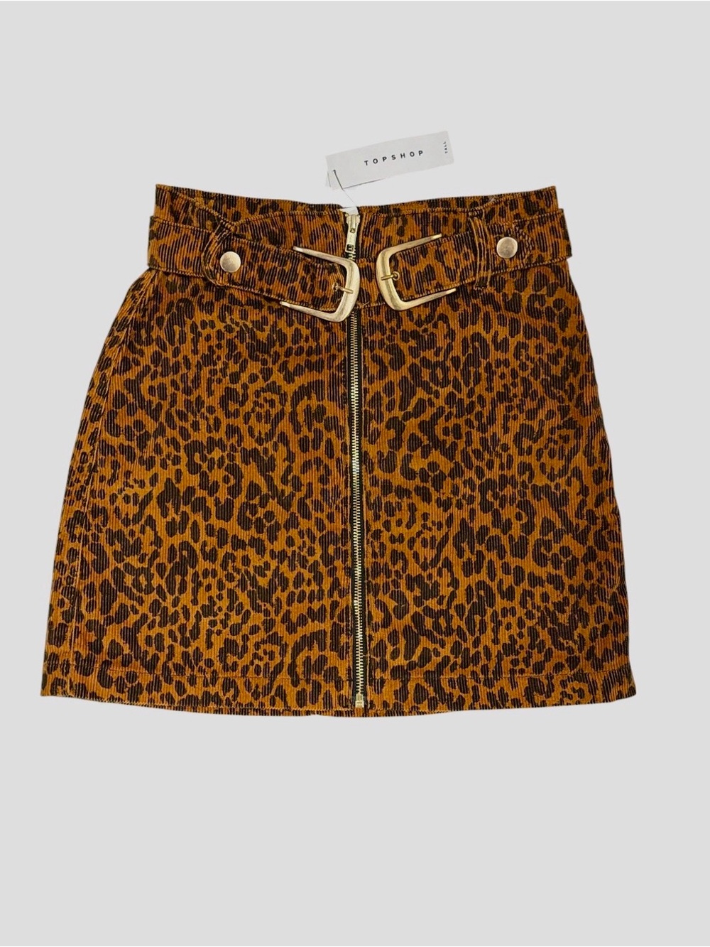 Topshop Leopard Print Zip-Front Mini Skirt in Brown